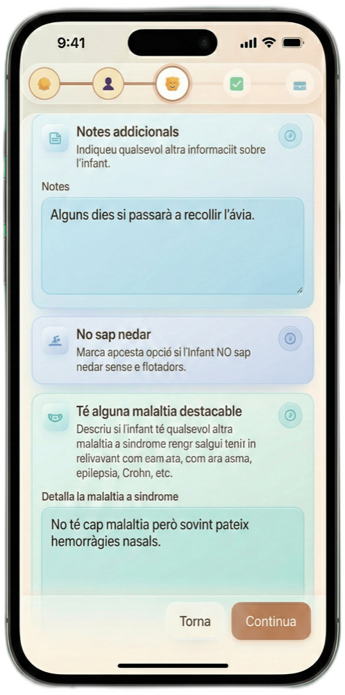 Pàgina Dades de l'infant